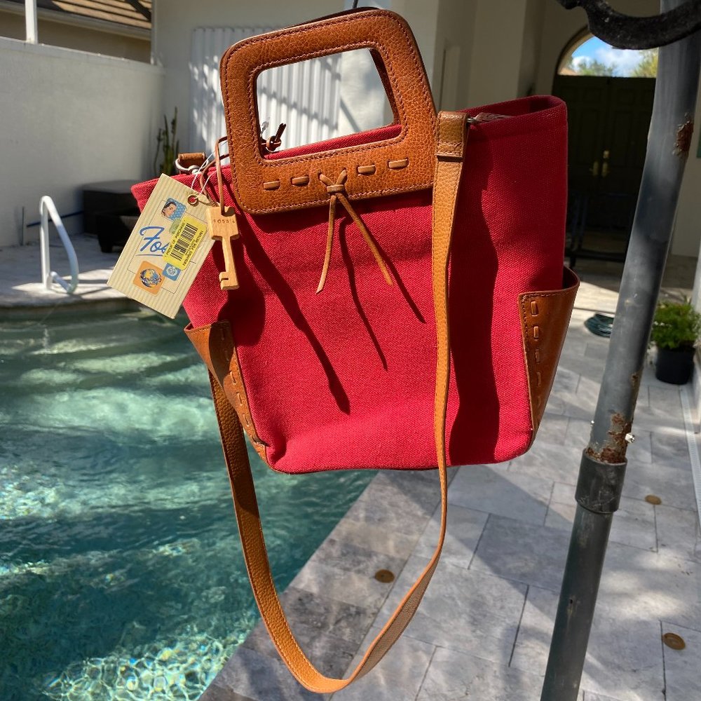 Fossil Leather Canvas Tote Purse *NWT*